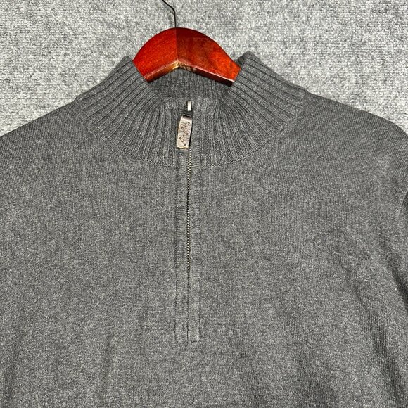 Eddie Bauer Sweater Mens 1/4 Zip Gray Cotton Cashmere Knit Pullover Ribbed Hem - Picture 3 of 7